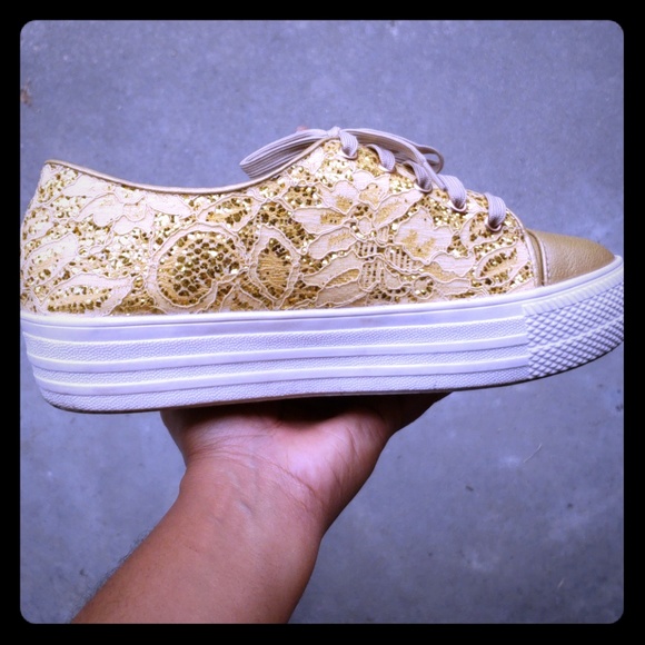 Shoes - Gold Platform Sneakers